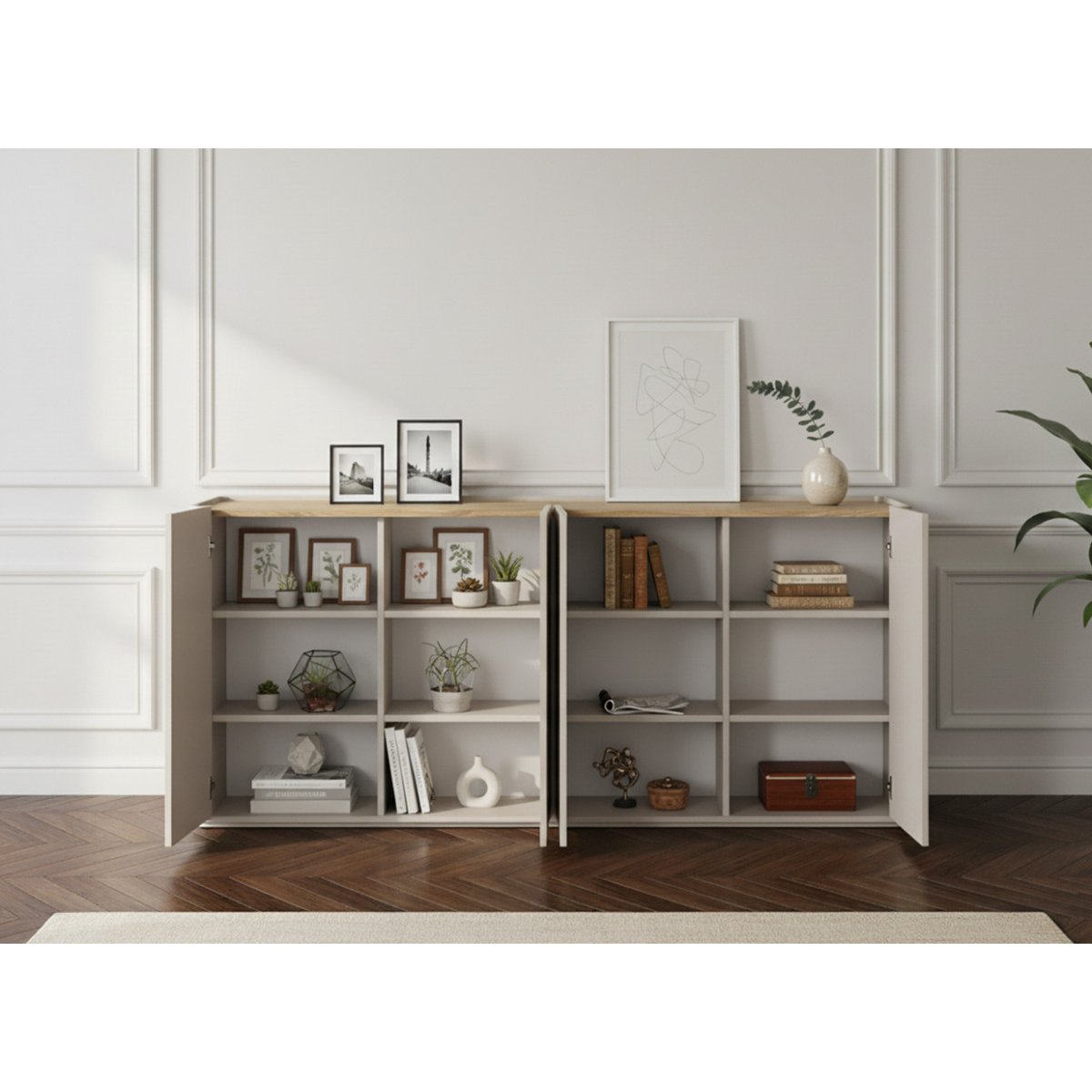 Buffet en 4 portes 200 cm, ANYA beige, BOBOCHIC