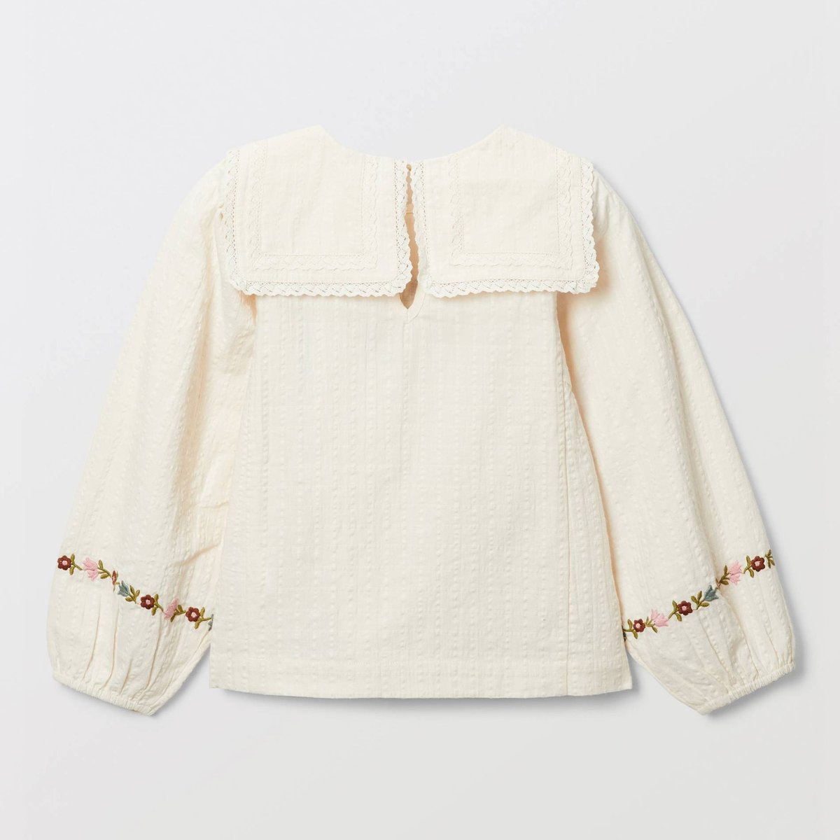 Blouse avec double col et broderie en coton amaretti, MONOPRIX