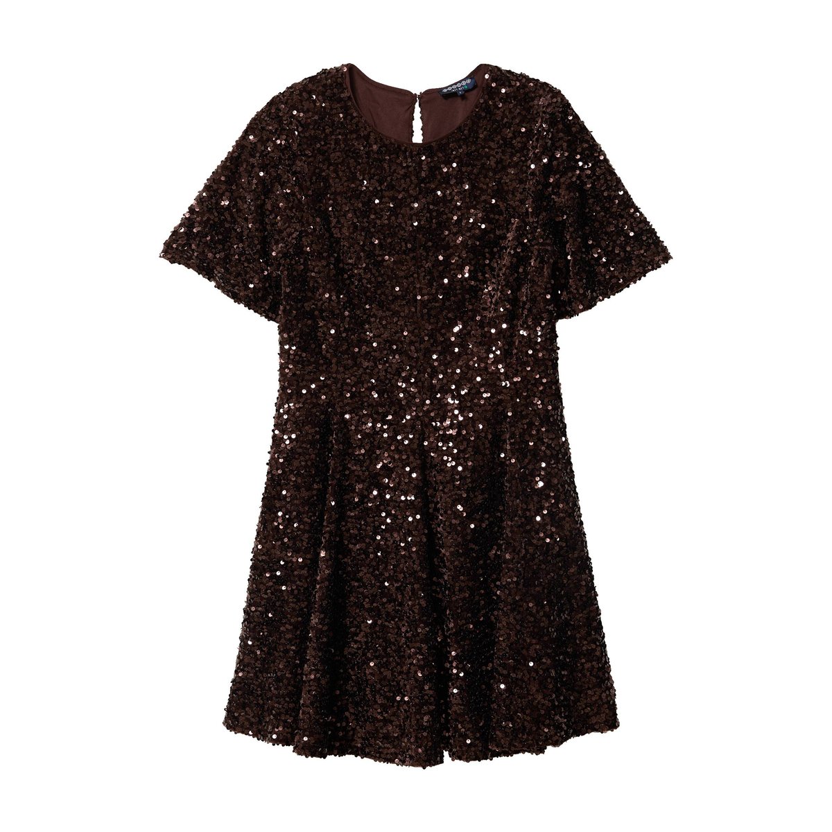 Robe manches courtes à sequins marron, BONOBO