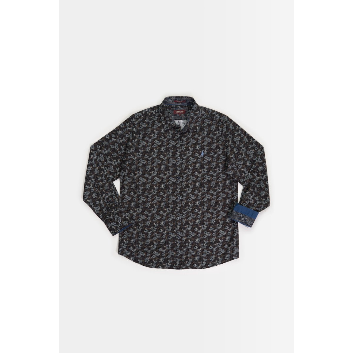 Chemise imprimée motif fleurs aquarelle bleu marine, MCS