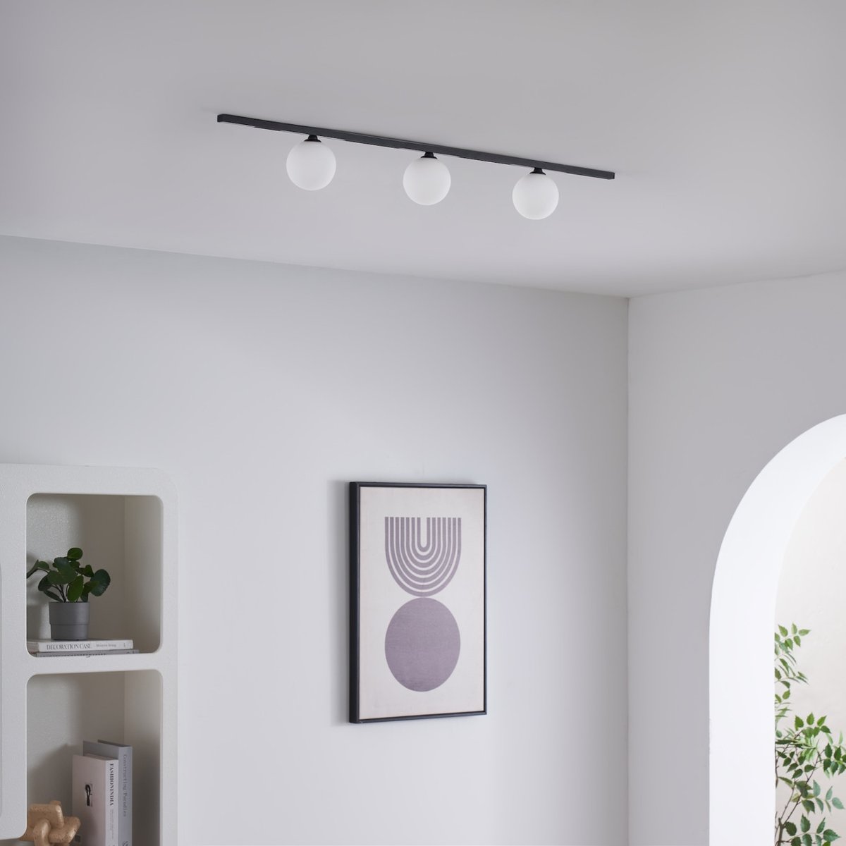 Kit rail 3 boules LED verre dépoli - LYNE noir et blanc, KOSILUM