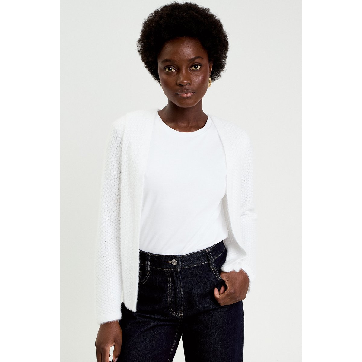 Gilet droit manches longues ecru, CACHE CACHE