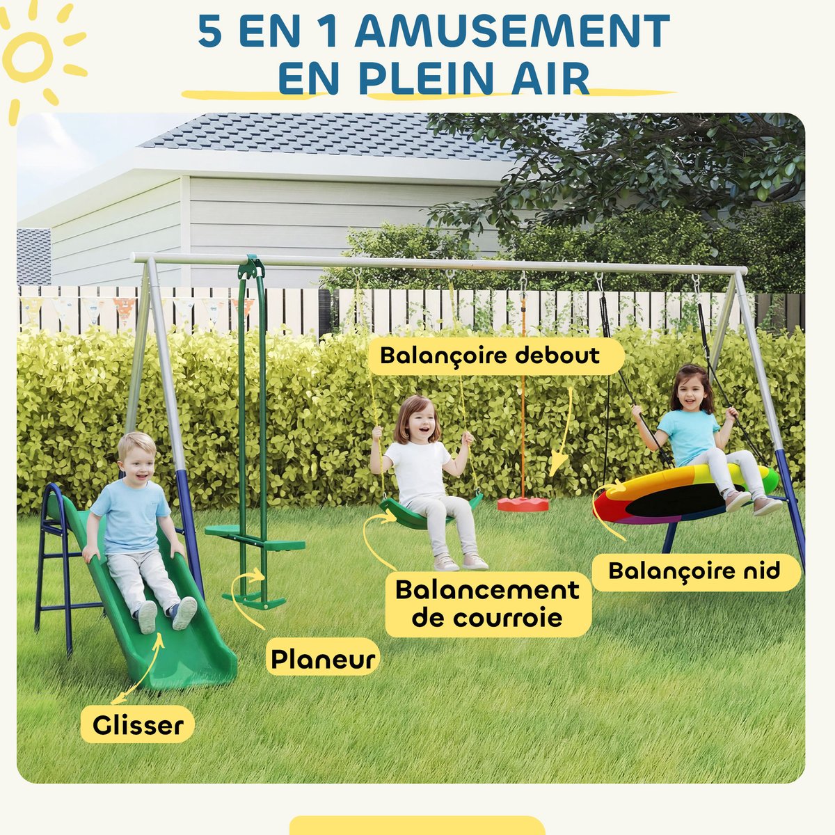 Ensemble balançoire et toboggan pour enfants multicolore, AIYAPLAY