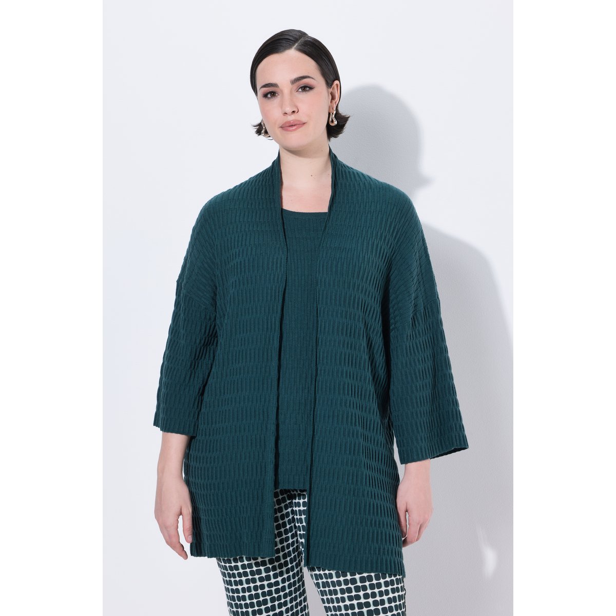 Cardigan oversize en maille texturée vert sapin, ULLA POPKEN