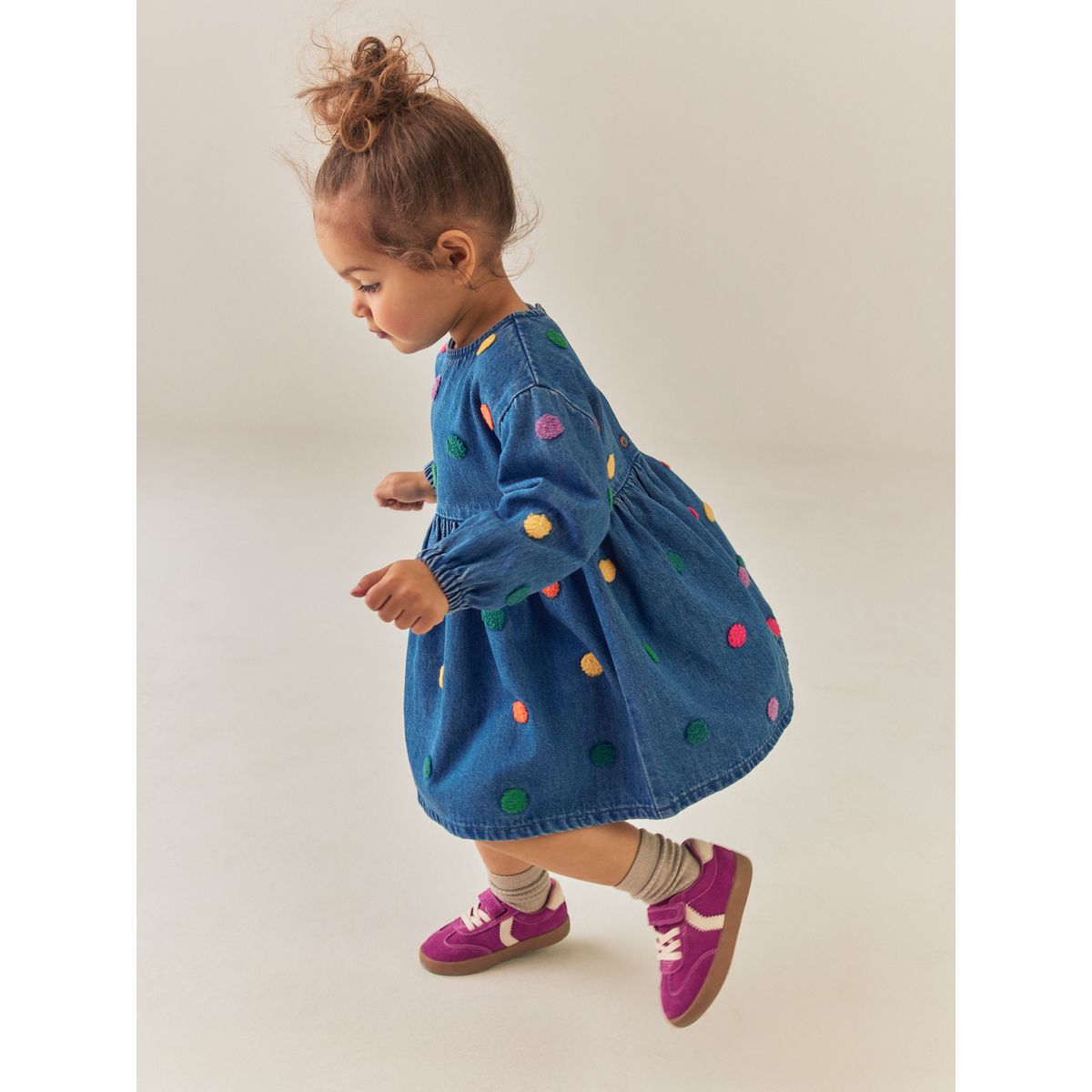 Robe en tissu bouclé à pois/manches longues jena bleu, NEXT