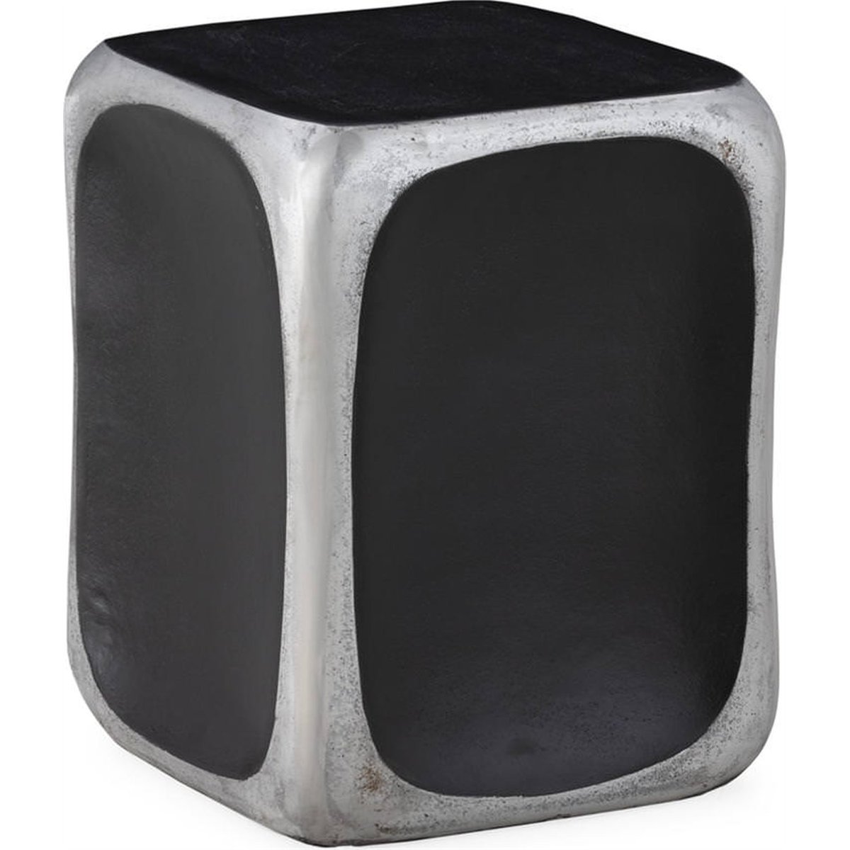 Tabouret cube en aluminium poli bronze noirâtre et aluminium poli, RECOLLECTION