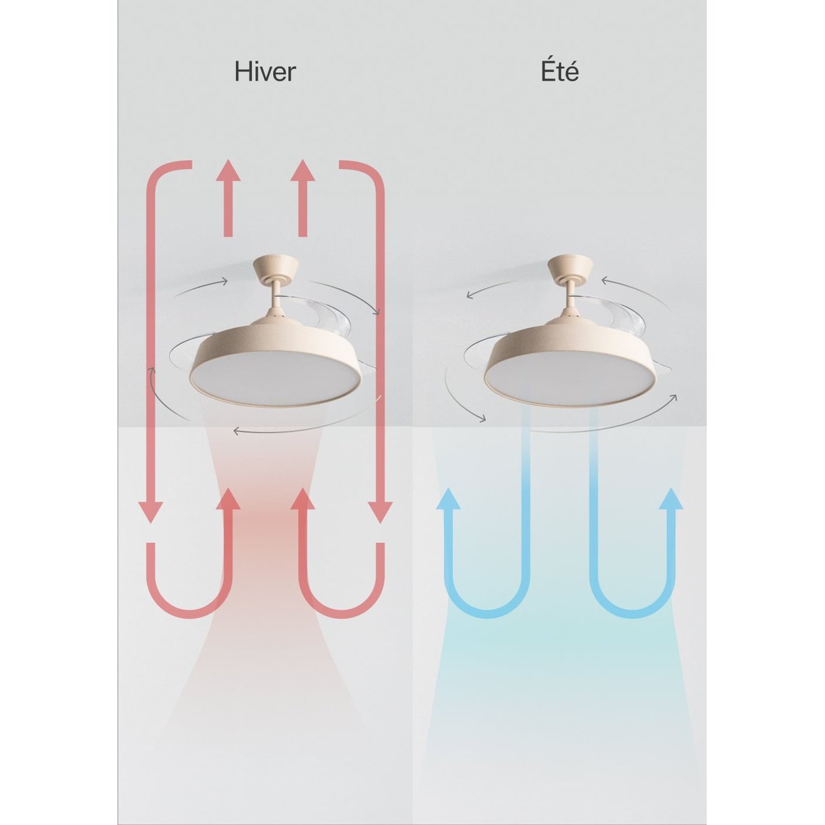 Ventilateur de plafond 40W avec éclairage LED et télécommande murale WIND CLEAR CONTOUR sable/sable, CREATE