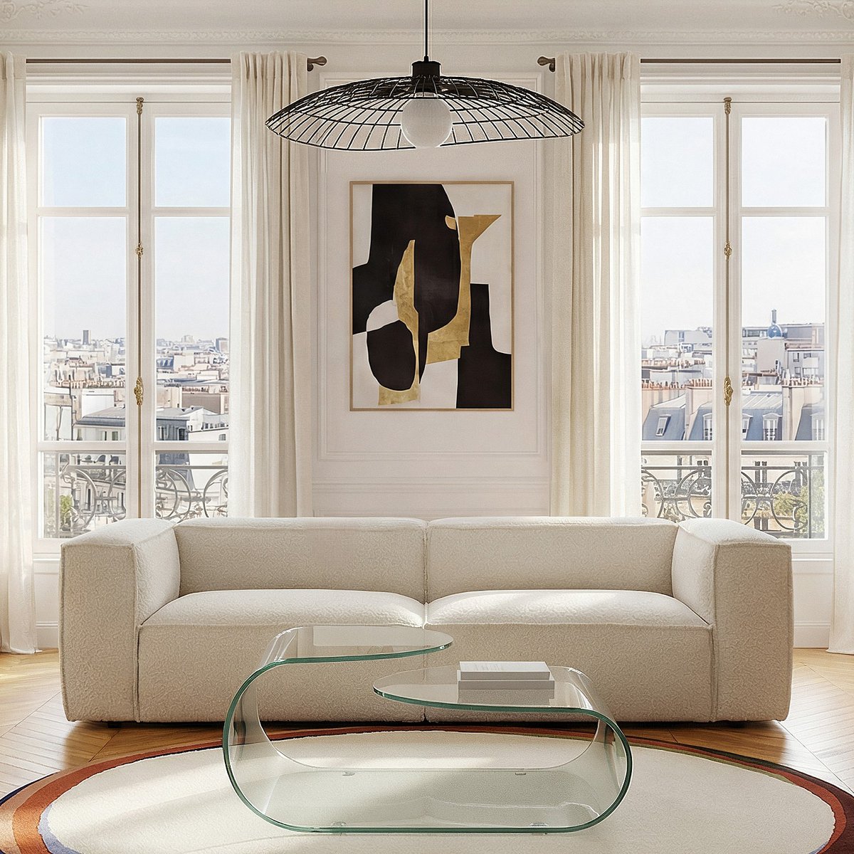Tapis de salon coton CONSTANT beige, HABITAT