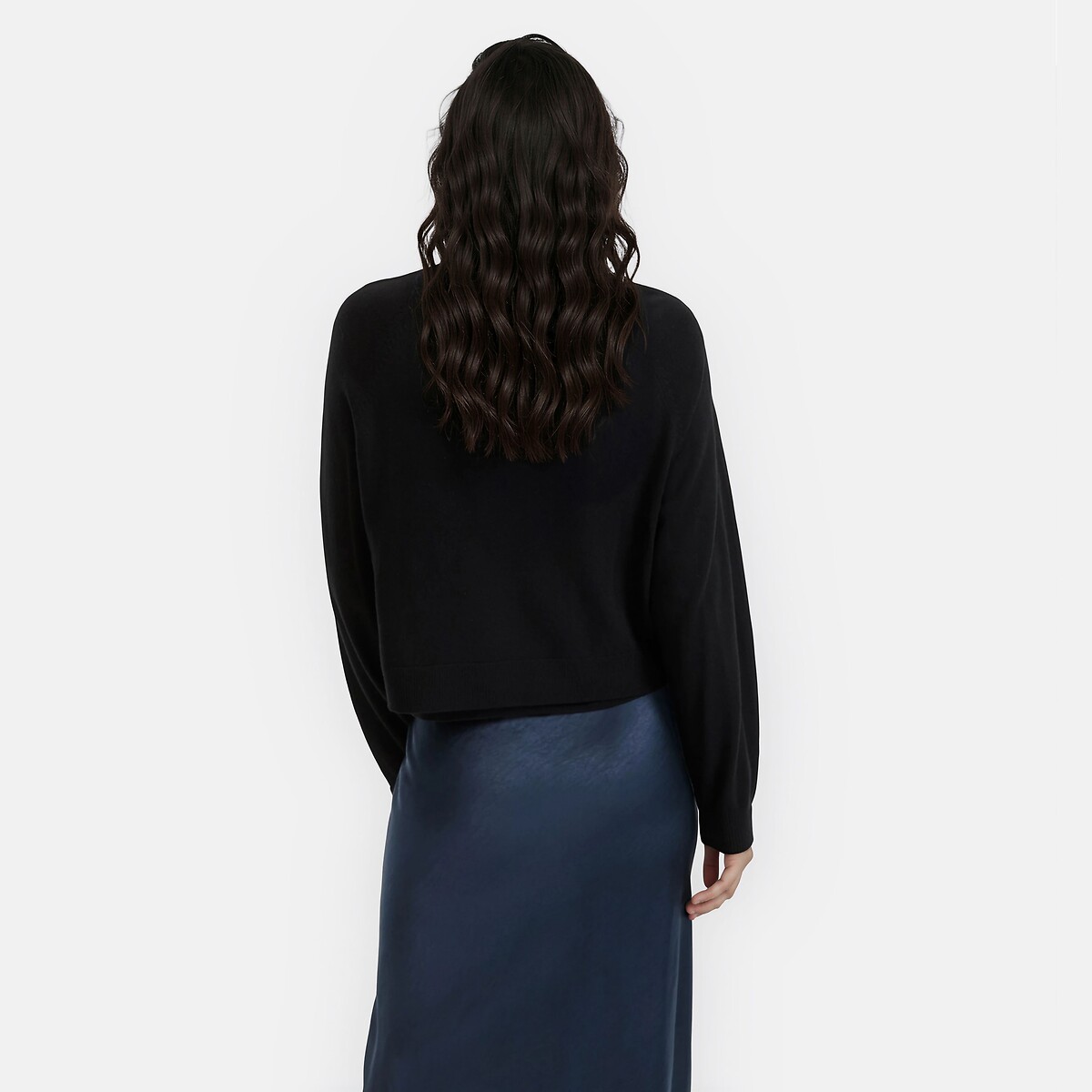 Cardigan a girocollo in maglia fine in 100% lana nero , LA REDOUTE COLLECTIONS