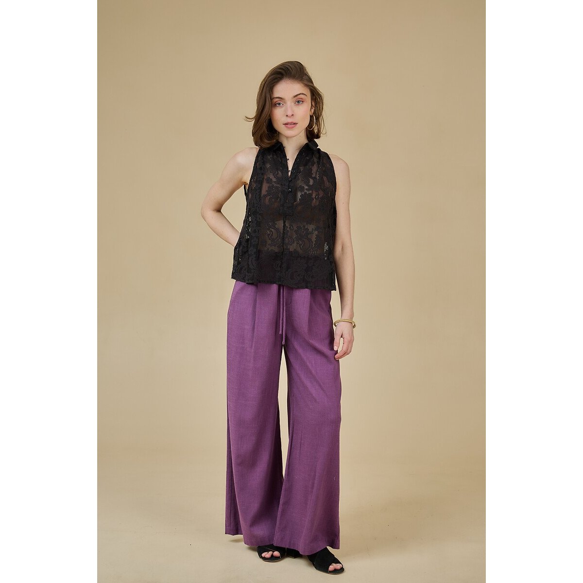 Buttoned Lace Tank Top black, SEE U SOON