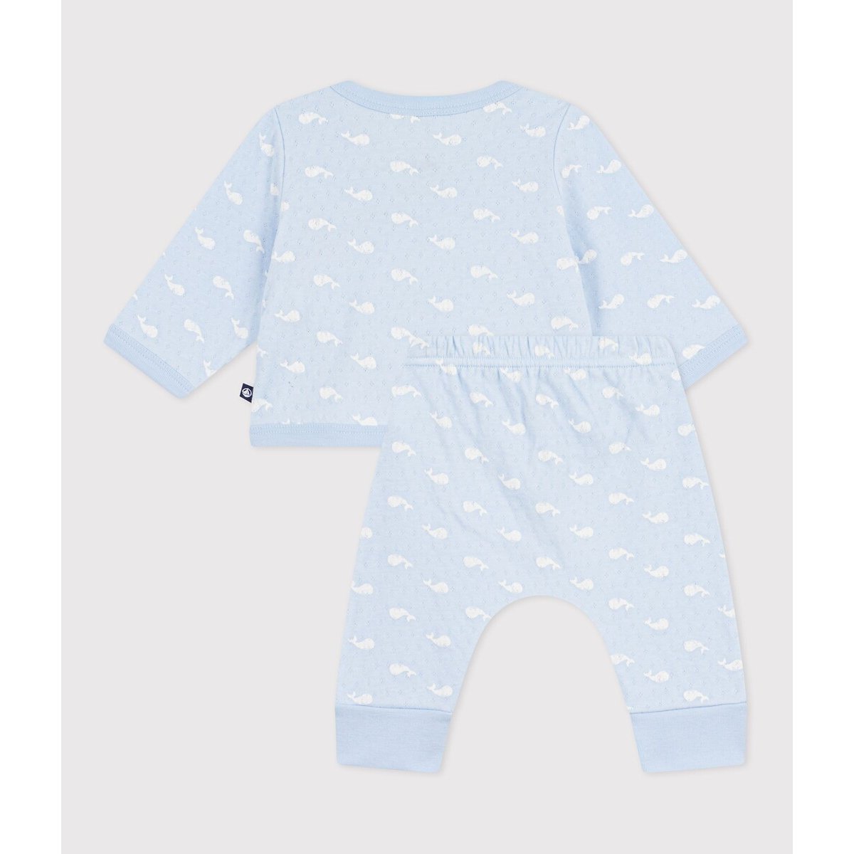 Ensemble long 2 pièces, en coton, imprimé baleines imprimé fond bleu, PETIT BATEAU