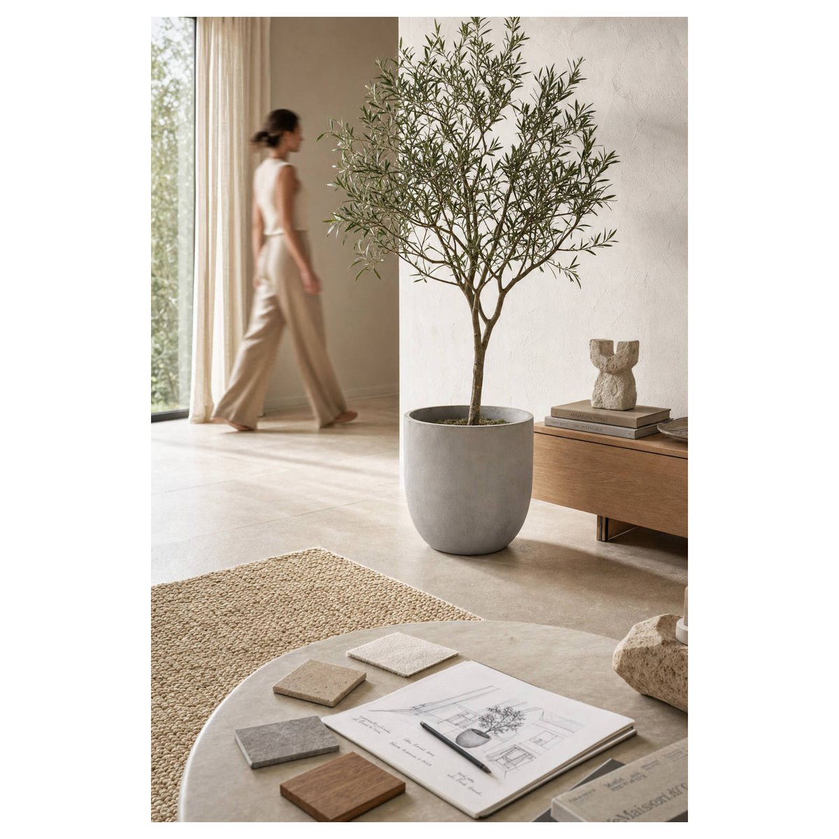 Cache-pot en fibres-ciment gris, RECOLLECTION