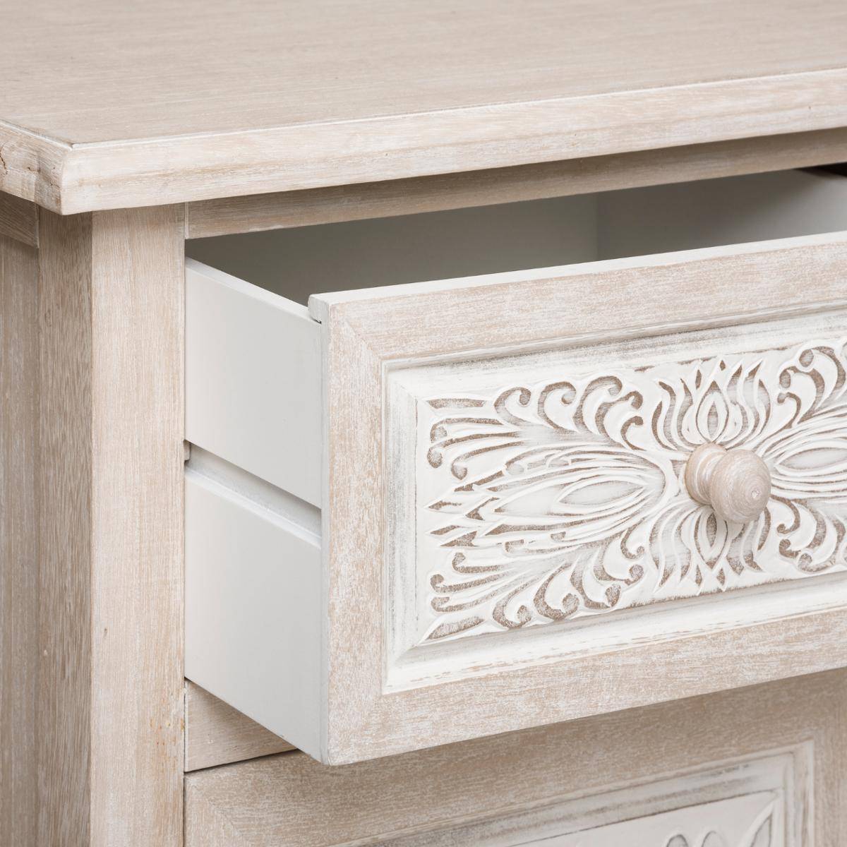 Buffet 2 portes motifs floraux HINA beige lin, ATMOSPHERA