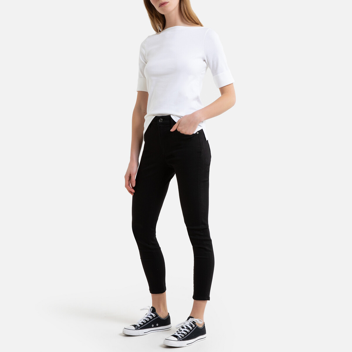 T-shirt com decote à barco, mangas curtas branco, LAUREN RALPH LAUREN