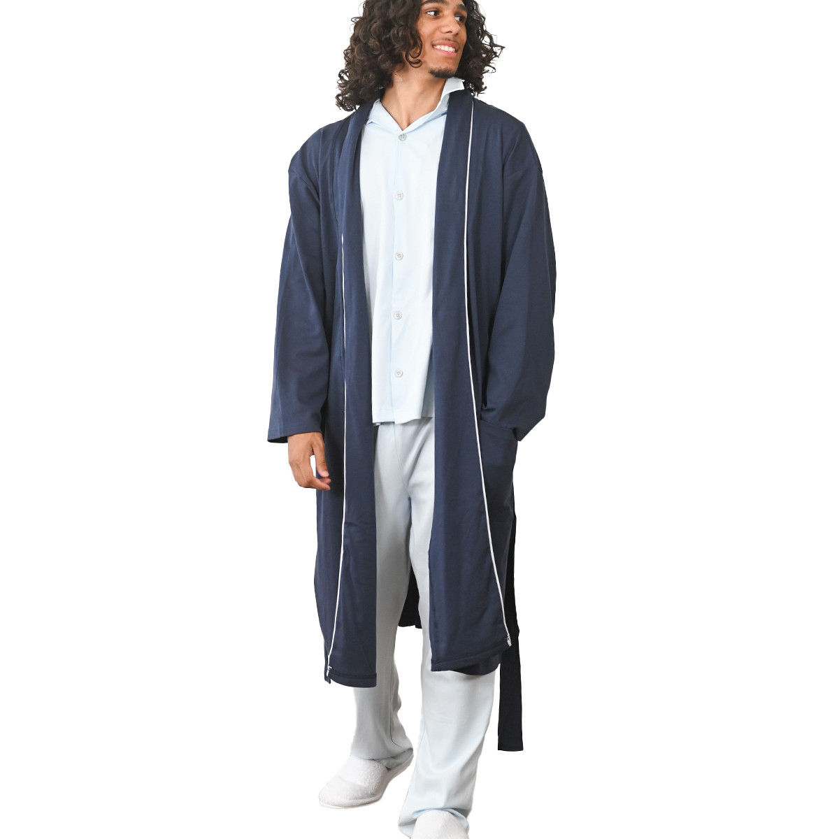 Robe de chambre mixte en jersey OXFORD bleu nuit, SENSEI MAISON