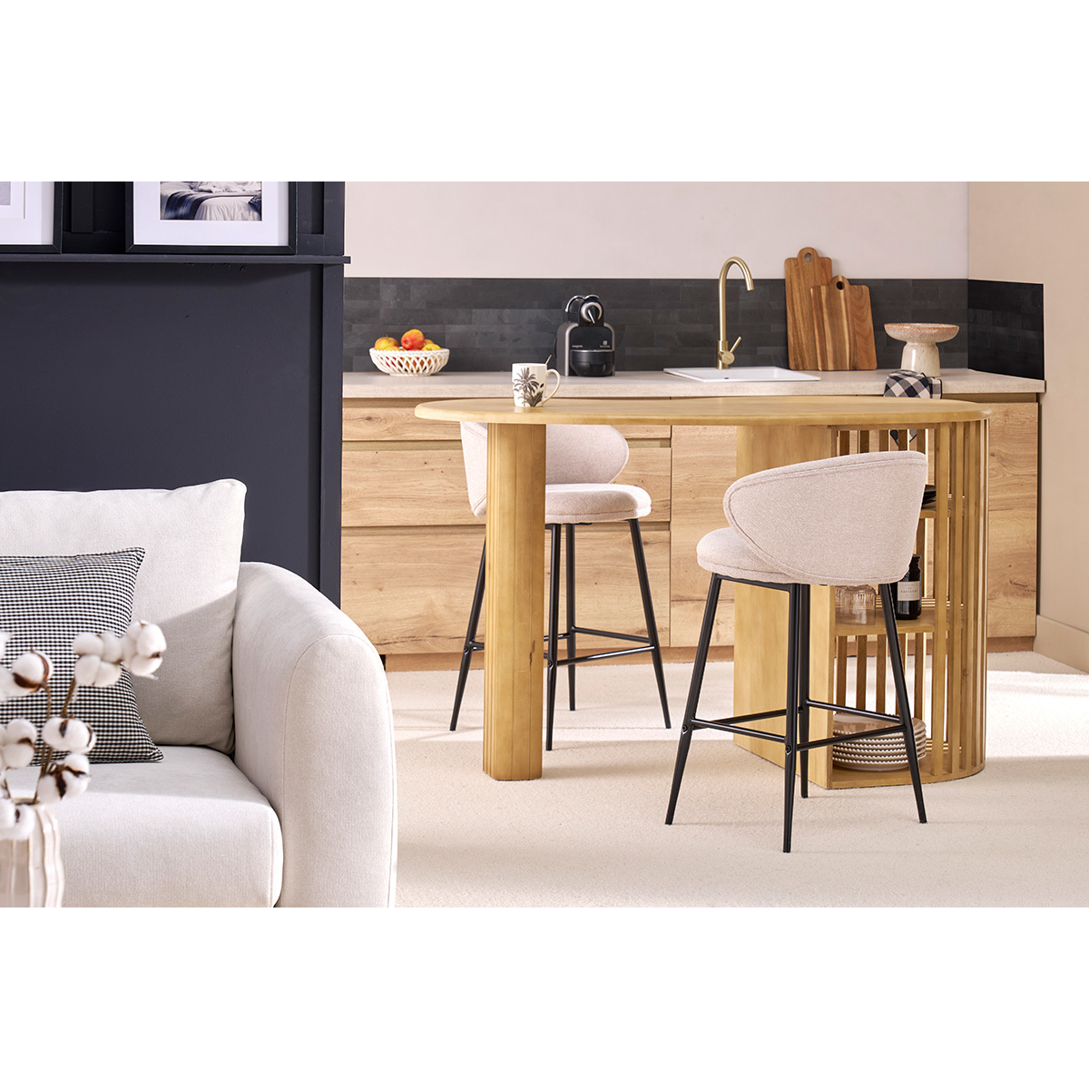 Ilot - table de bar avec rangements en bois foncé manguier massif H90 cm LOBIO couleur unique, MILIBOO