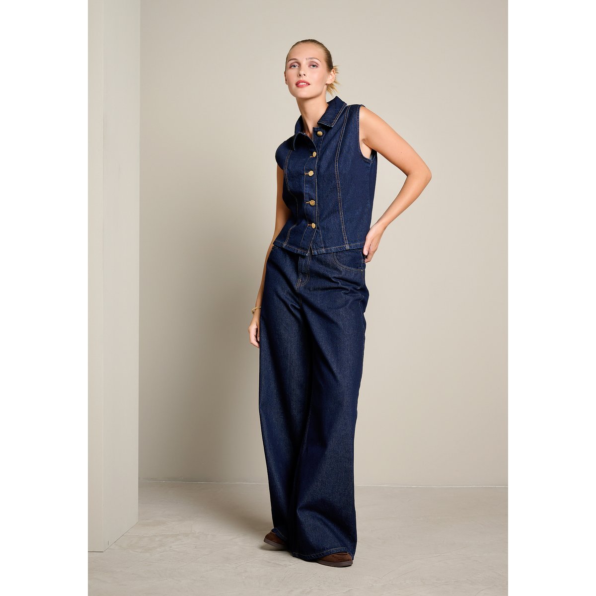 Veste sans manches en denim dark blue, LOLALIZA