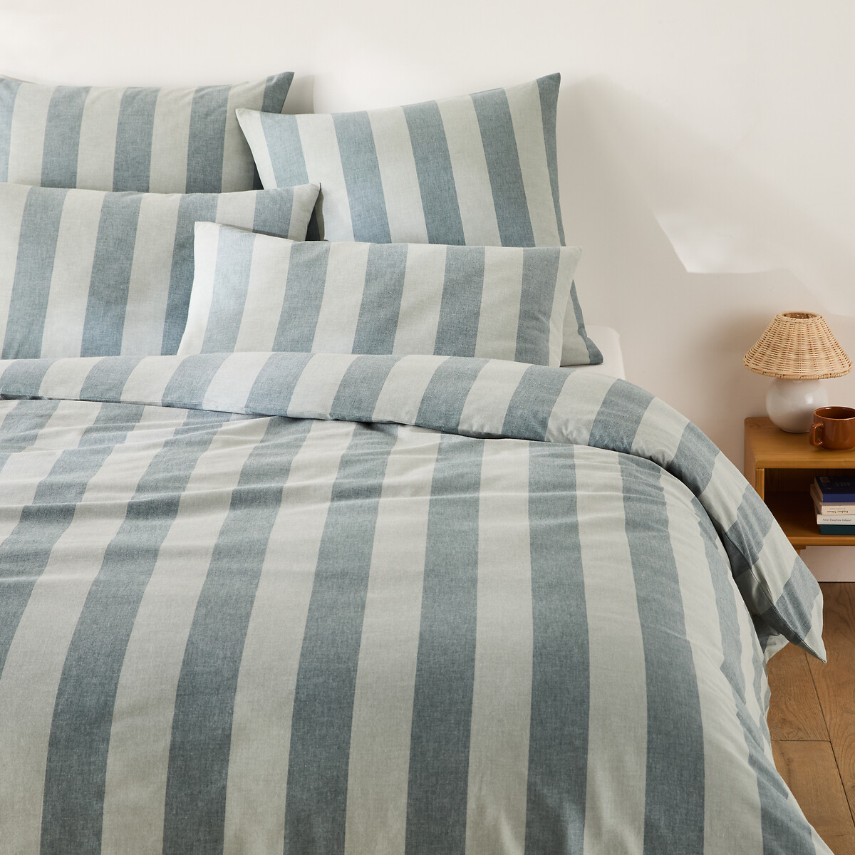 Housse de couette en coton, Tamori vert de gris vert foncé/vert clair, LA REDOUTE INTERIEURS