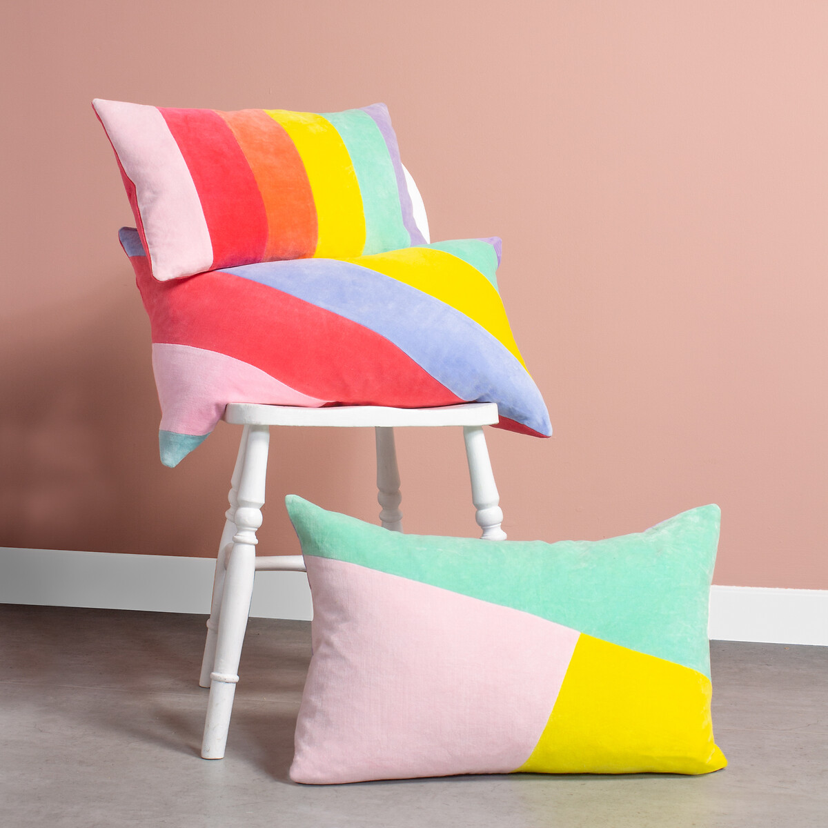 Morella Cotton Velvet Filled Cushion 40x60cm pastel multicolour, FURN.