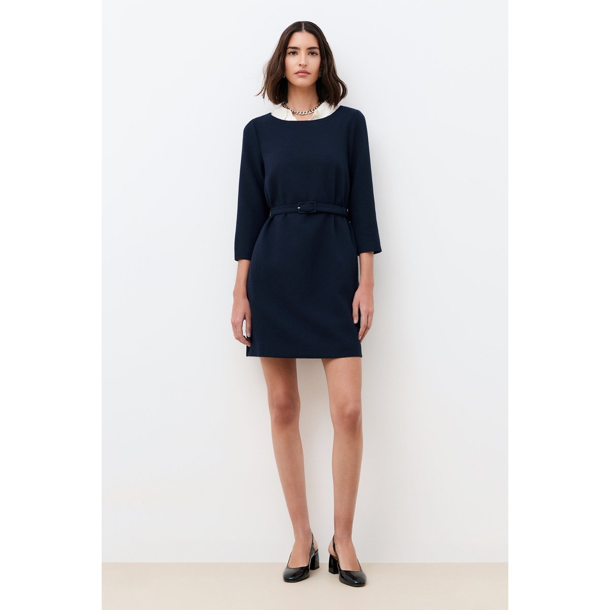 Robe droite col bateau RJOLIE bleu marine, CAROLL
