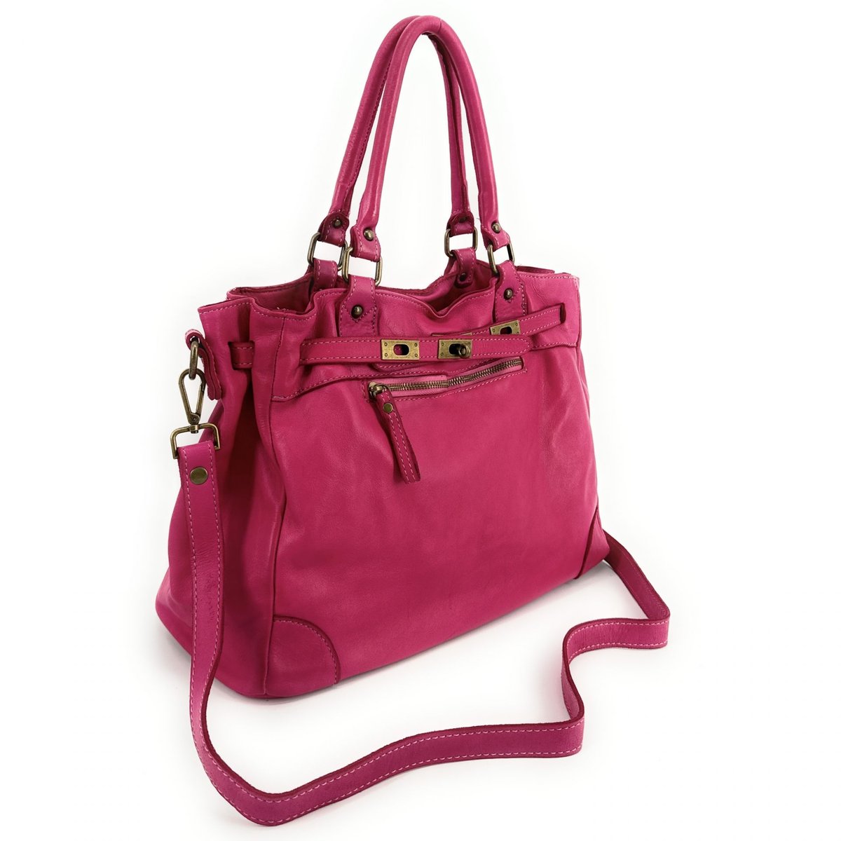 Sac à main haut de gamme cuir italien MISS JEANNE fushia, OH MY BAG