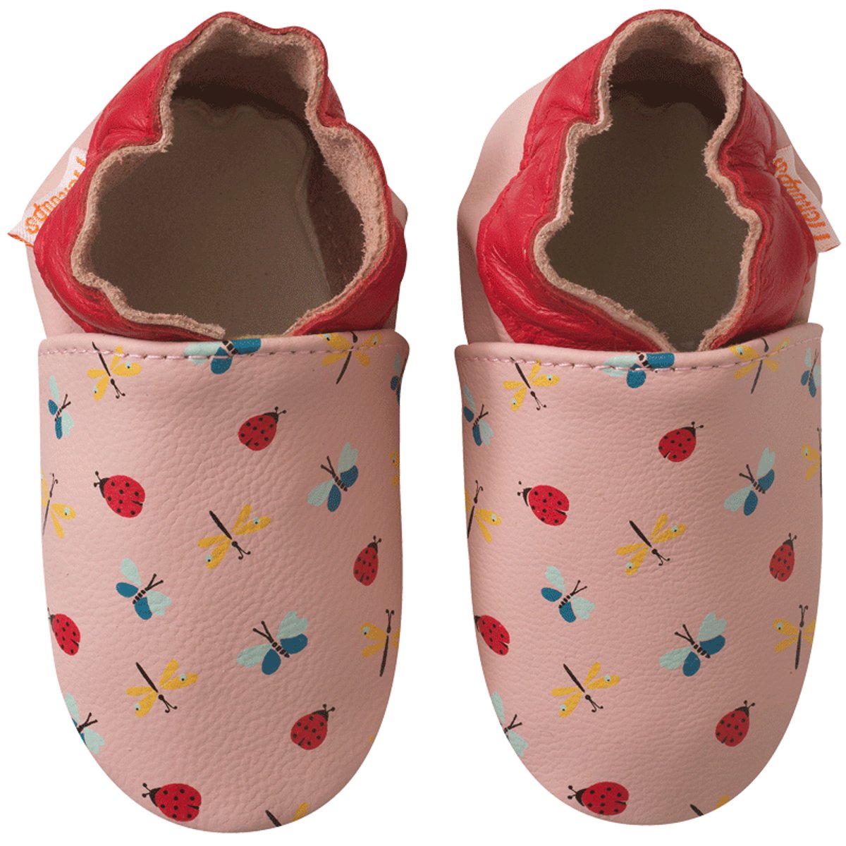 Chaussons bébé cuir souple Paloma les papillons rose, TICHOUPS