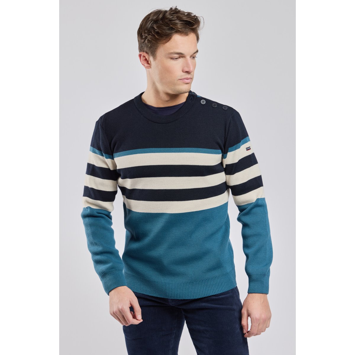 Pull marin bloc color teal/navire/nature, ARMOR-LUX