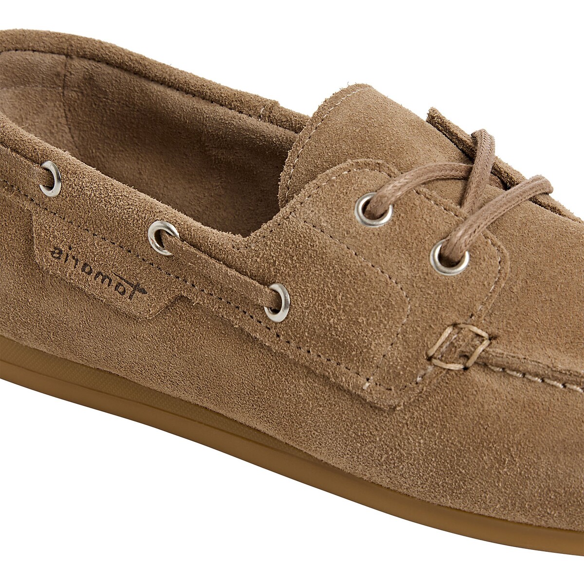 Chaussures bateau en cuir suédé taupe, TAMARIS