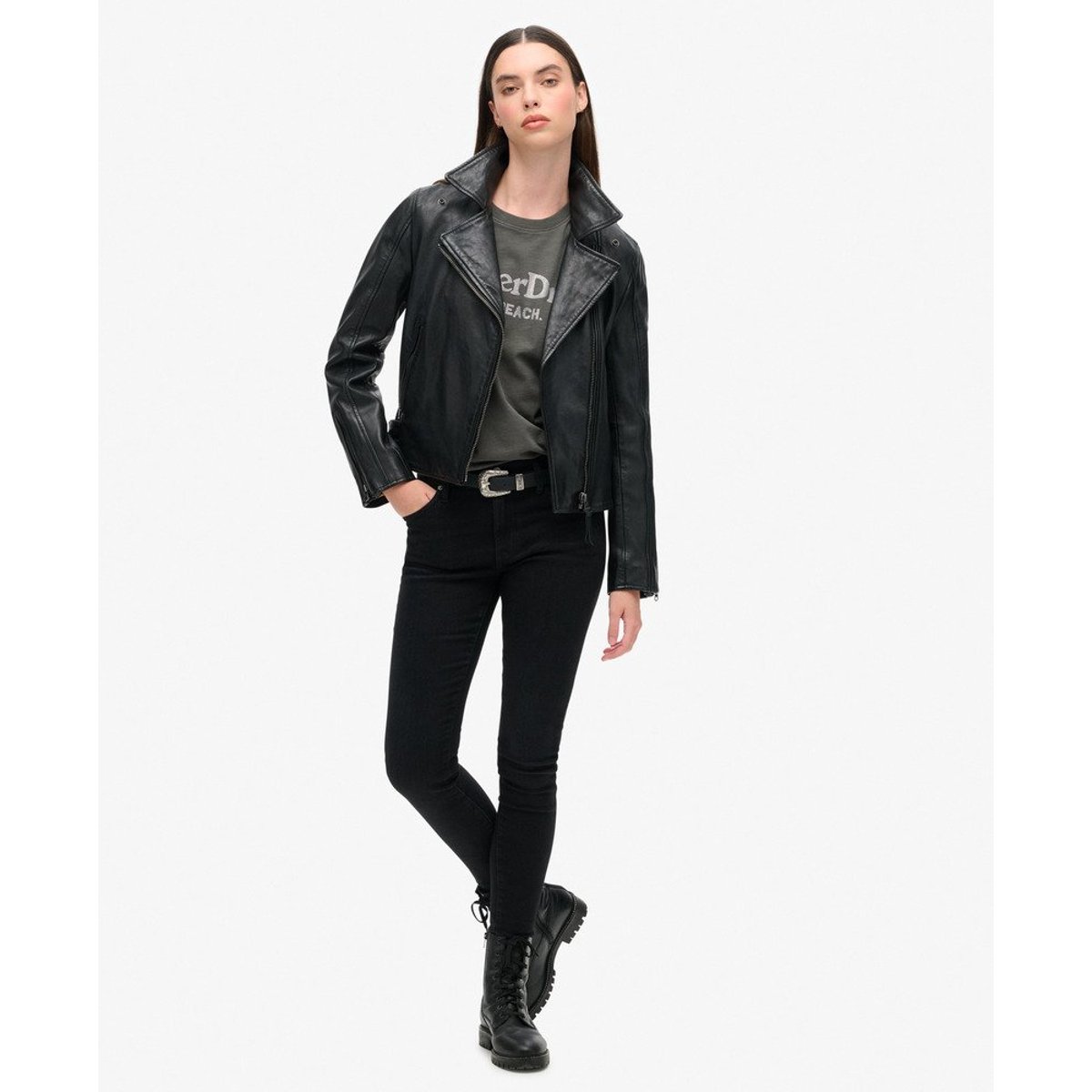 T-shirt métallisé décontracté Venue noir vintage flammé, SUPERDRY