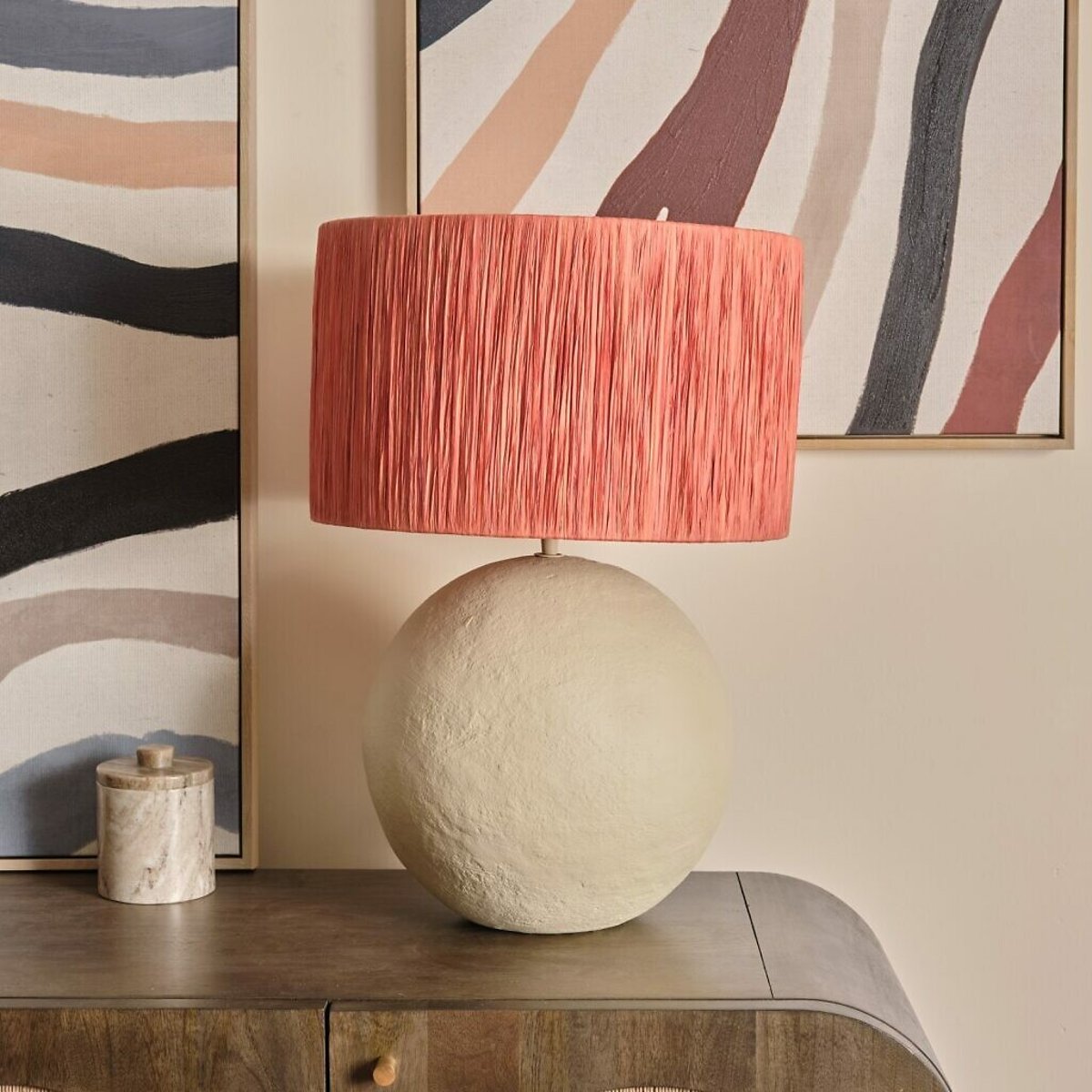 58cm Coole Papier Mache Style Table Lamp With Rust Raffia Shade rust, ÉDITÉ