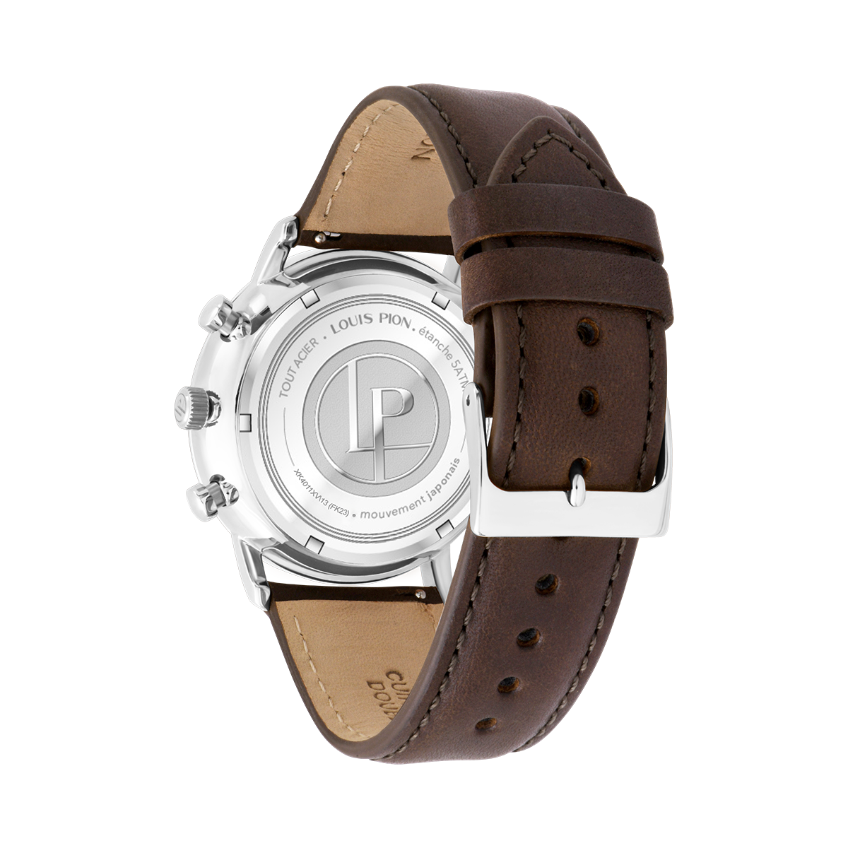 Montre Analogique  AUGUSTE argenté vert marron, LOUIS PION