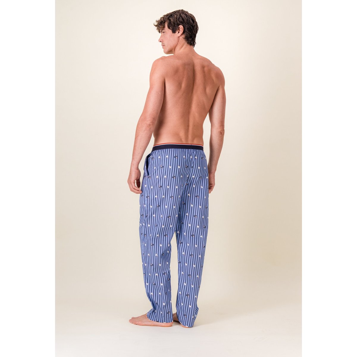 Bas de pyjama long à motif rayure en coton Bastien rayure coq bleu acier, LE SLIP FRANCAIS