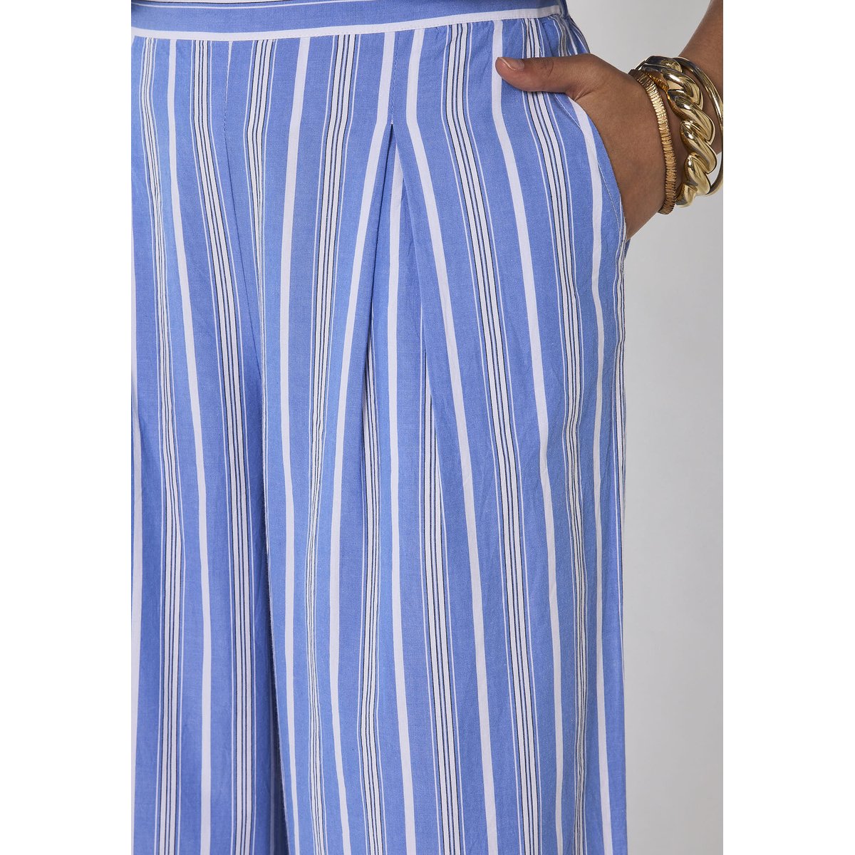 Pantalon rayé droit en coton LOUISETTE bleu roi, Maison 123
