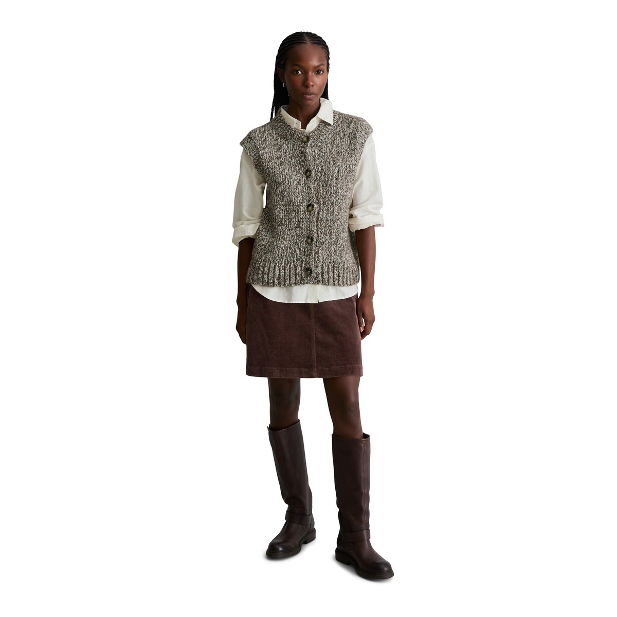 Cardigan sans manches, coupe décontractée en mélange de laine vierge et de laine d'alpaga beige, MARC O’POLO DENIM
