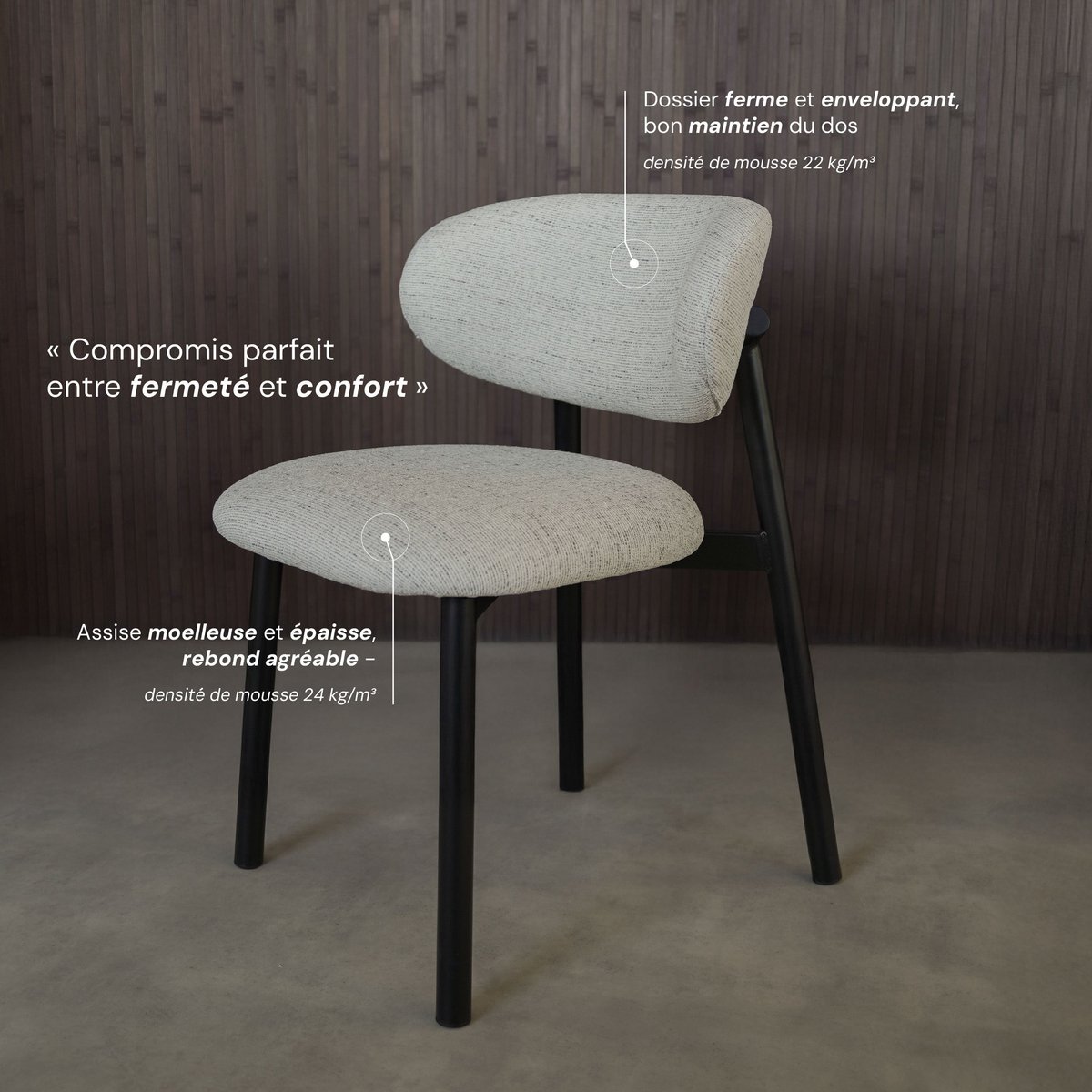Lot de 2 chaises en tissu chiné et pieds en métal - NAO gris clair chiné, MAISON PAVANE