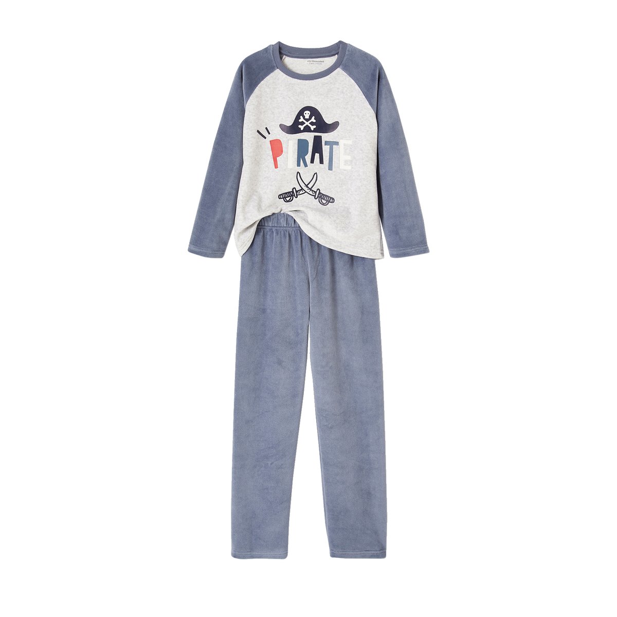 Lot de 2 pyjamas pirates en velours bleu grisé, VERTBAUDET