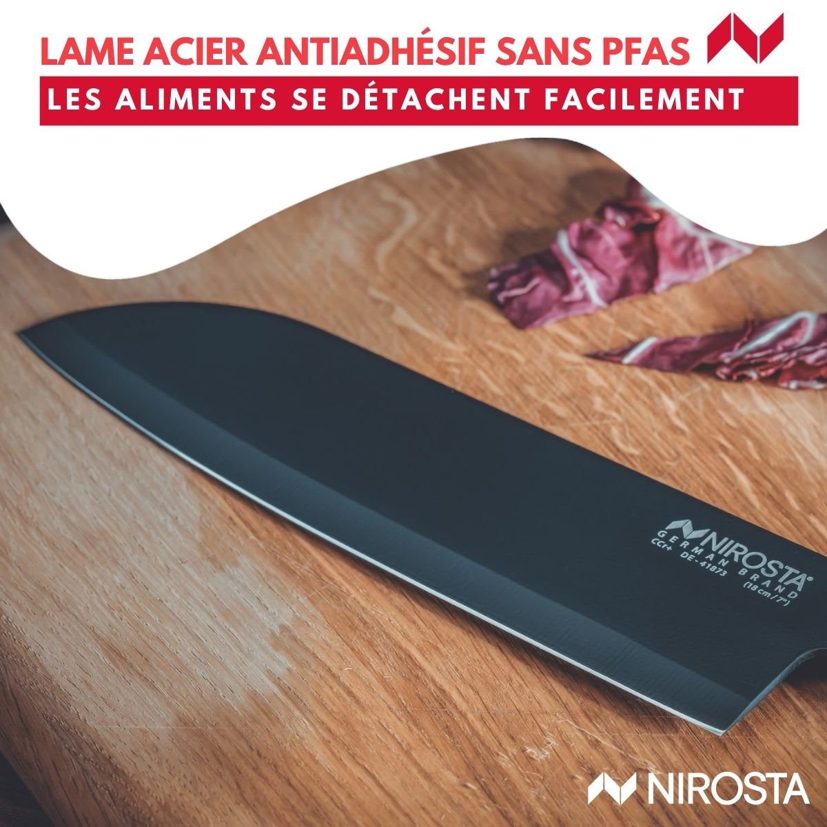 Couteau Santoku 31 cm FLOW bois,noir, NIROSTA