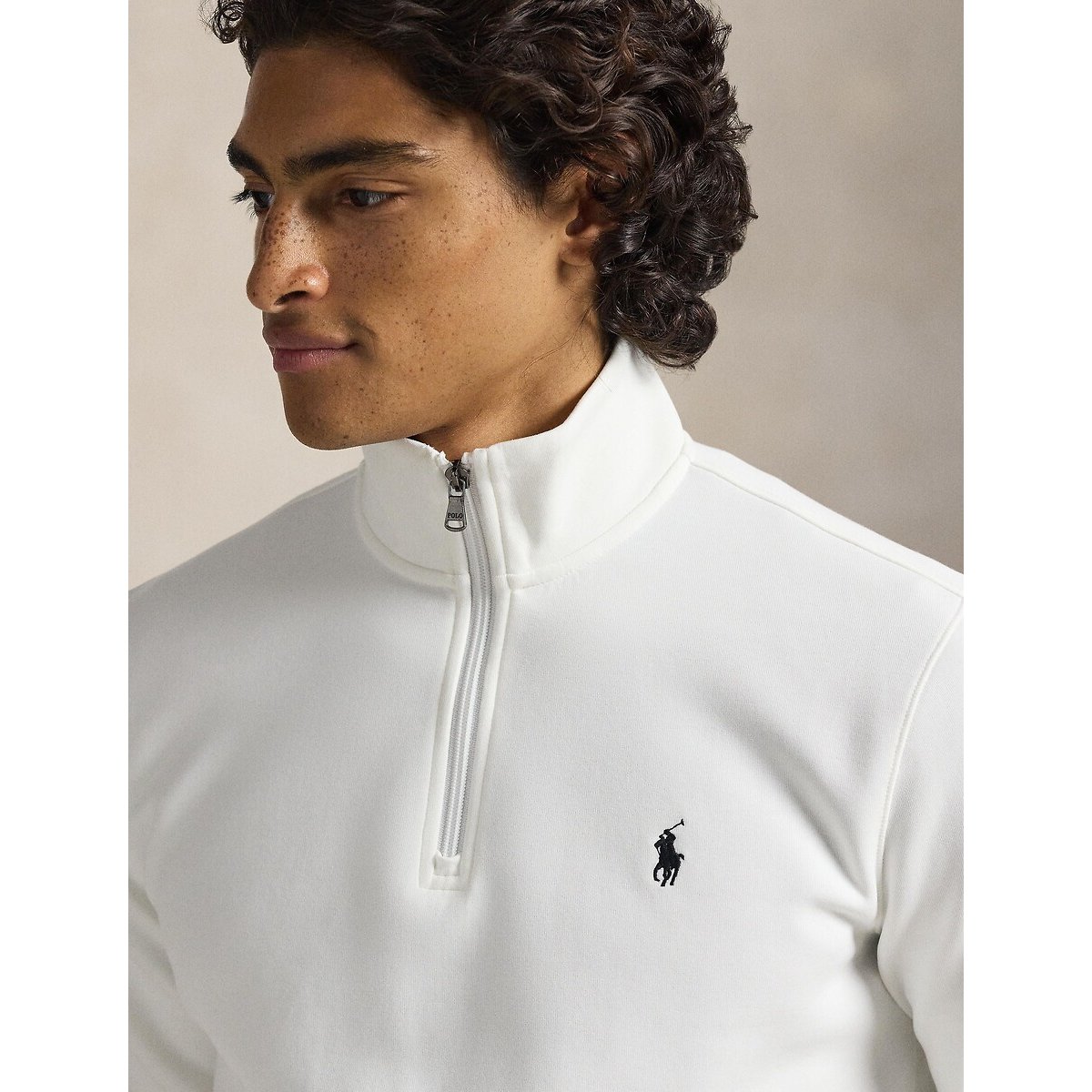 Pull quart zippé en maille double blanc, POLO RALPH LAUREN