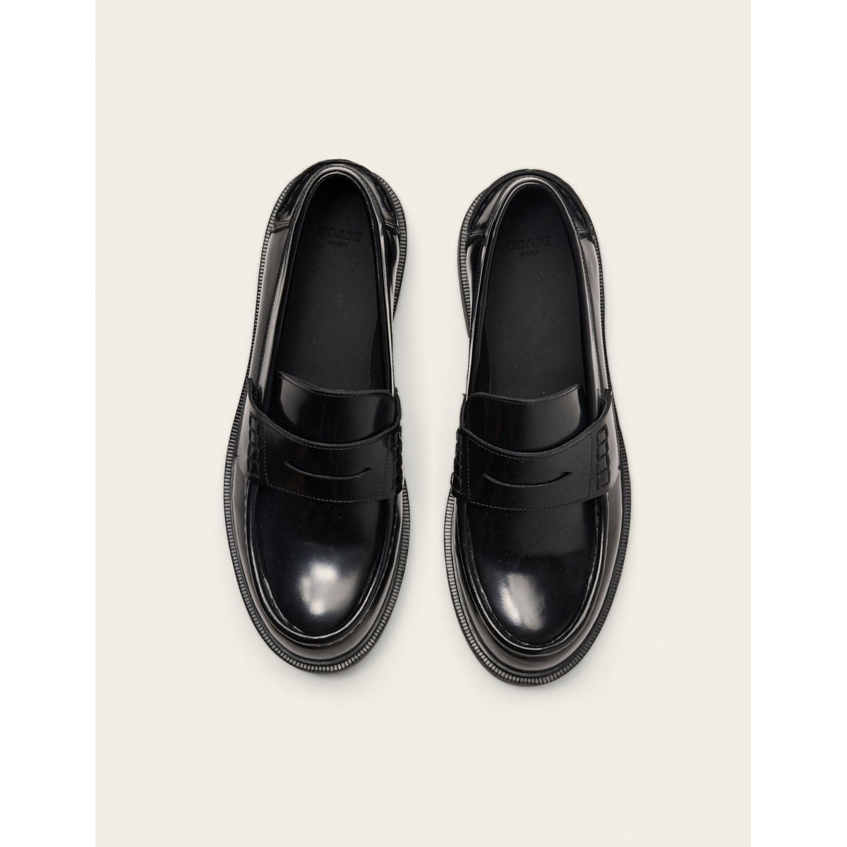 Mocassins TIBI cuir box noir, ODAJE