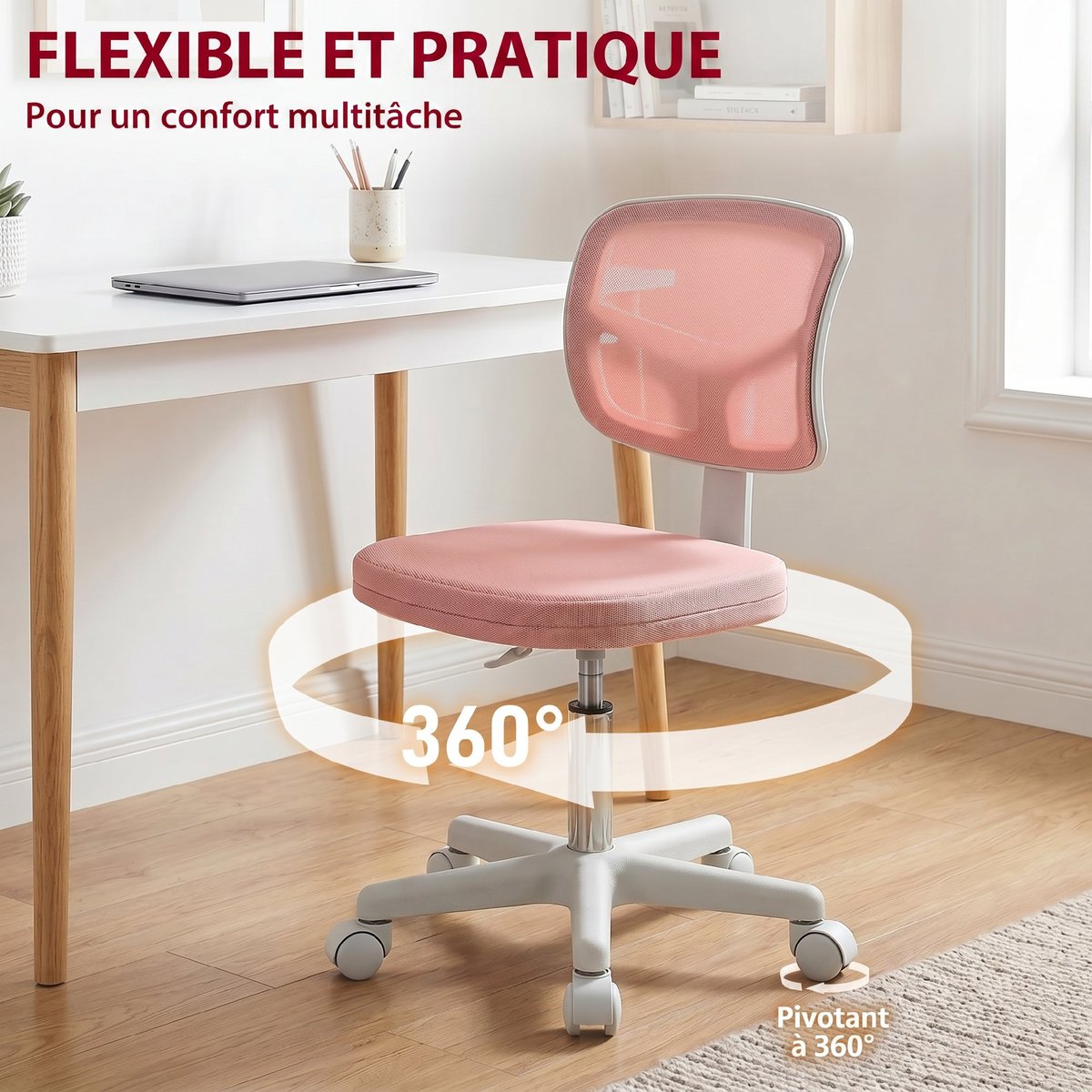 Chaise de bureau Tissu en maille Rose rose, HOMCOM