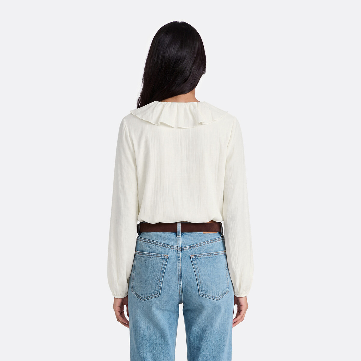Blouse à volants col V manches longues ecru, LA REDOUTE COLLECTIONS