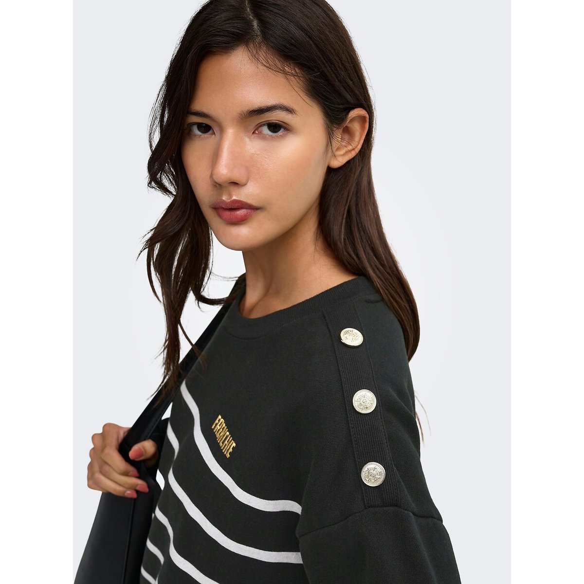 Striped Jumper with Shoulder Buttons black, ONLY