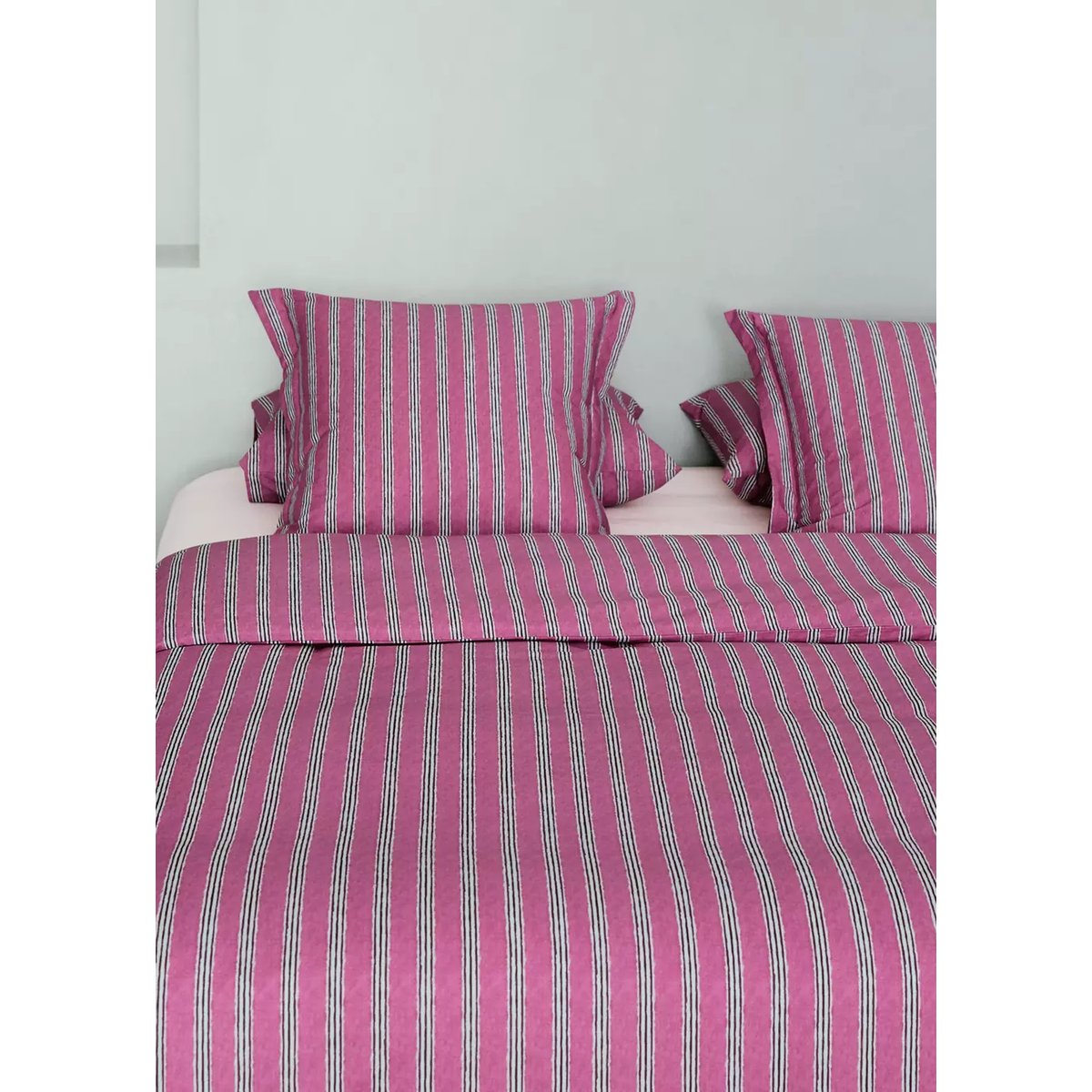 Housse de couette percale de coton rayures tricolores Lit 180/200 cm cerise, MANGO HOME