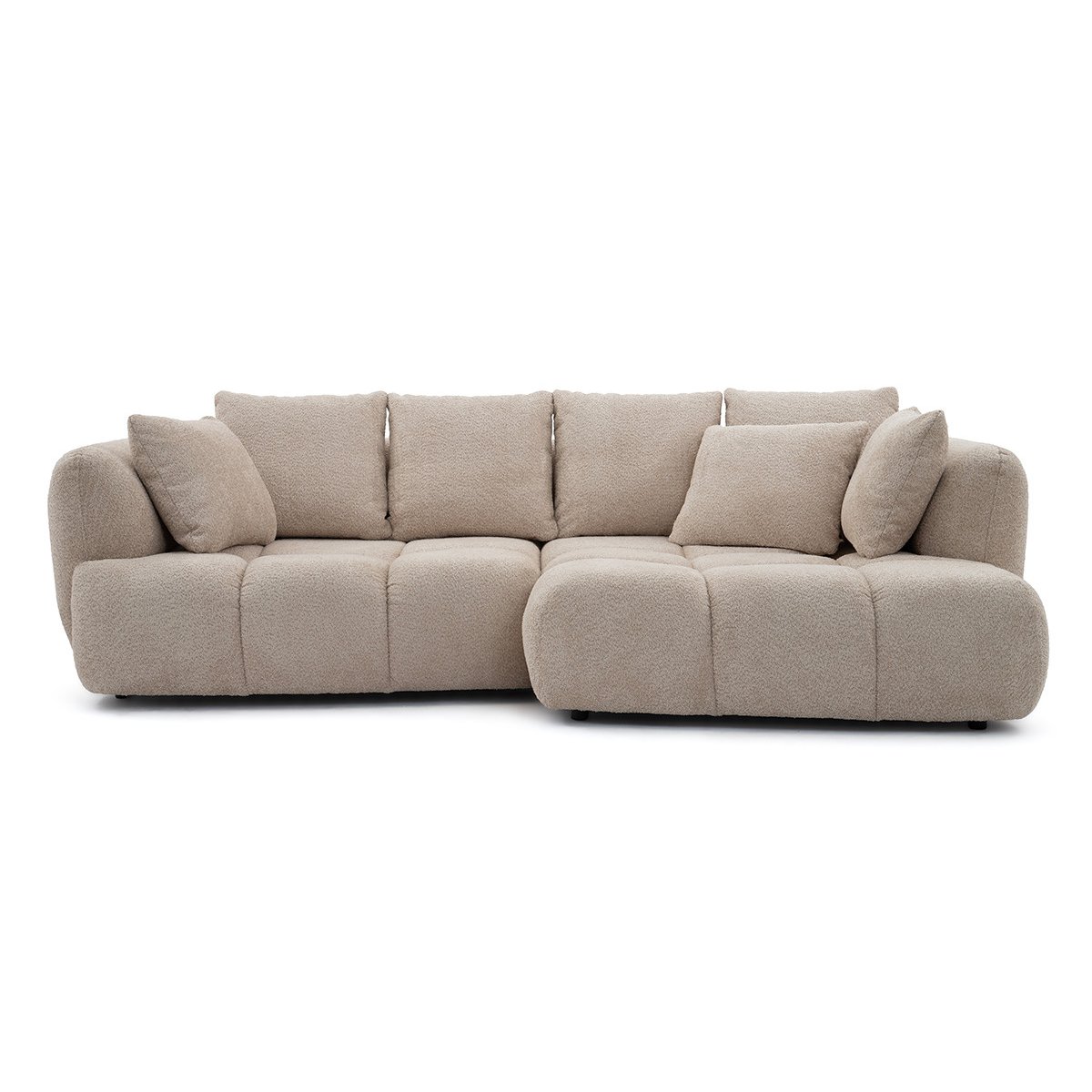 Canapé d'angle convertible 3 places en tissu bouclette, AUDE beige, BOBOCHIC
