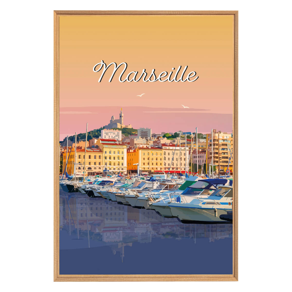 Tableau Mural Illustration Port De Marseille ILLUSTRATION orange-fibres de bois, CEANOTHE