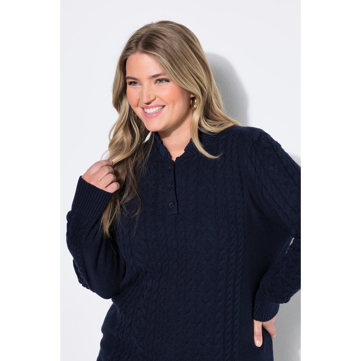Pull camionneur en maille, motif torsadé marine, ULLA POPKEN