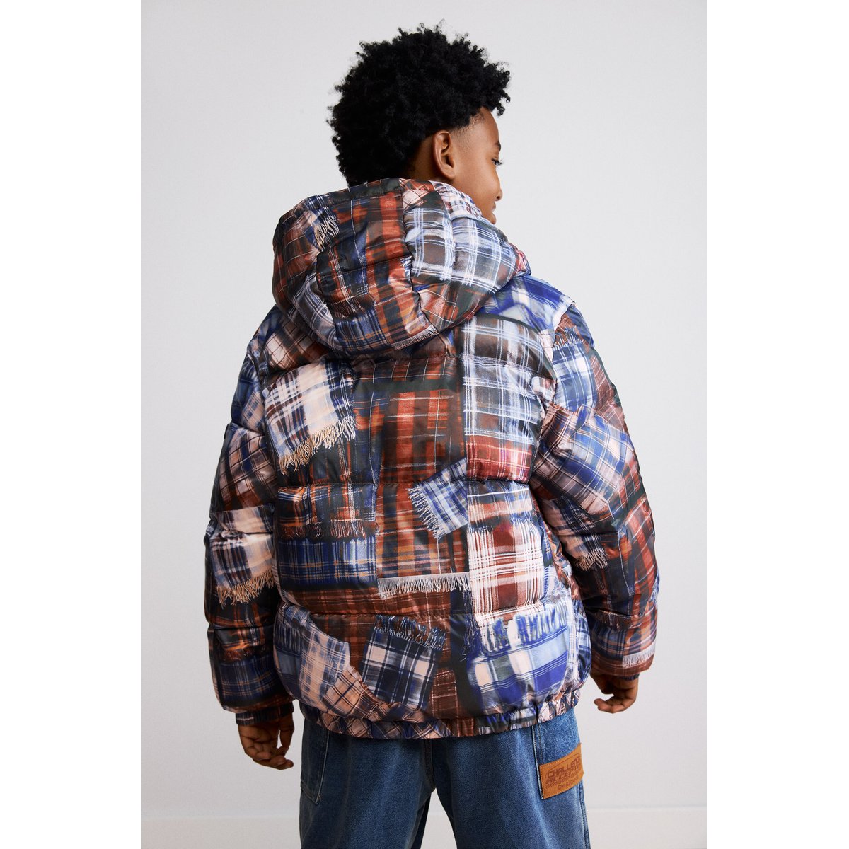 Manteau matelassé à carreaux bleu, DESIGUAL