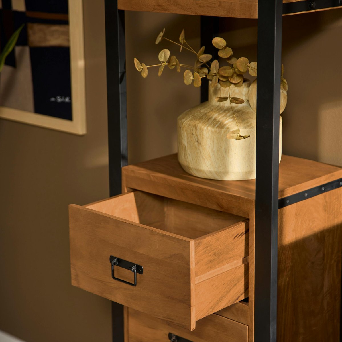 Colonne salon bois métal 3 tiroirs MILORA bois naturel, PIER IMPORT
