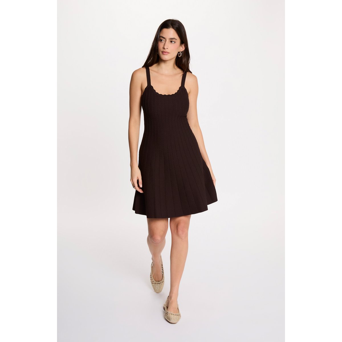 Robe tricot courte trapèze marron foncé, MORGAN