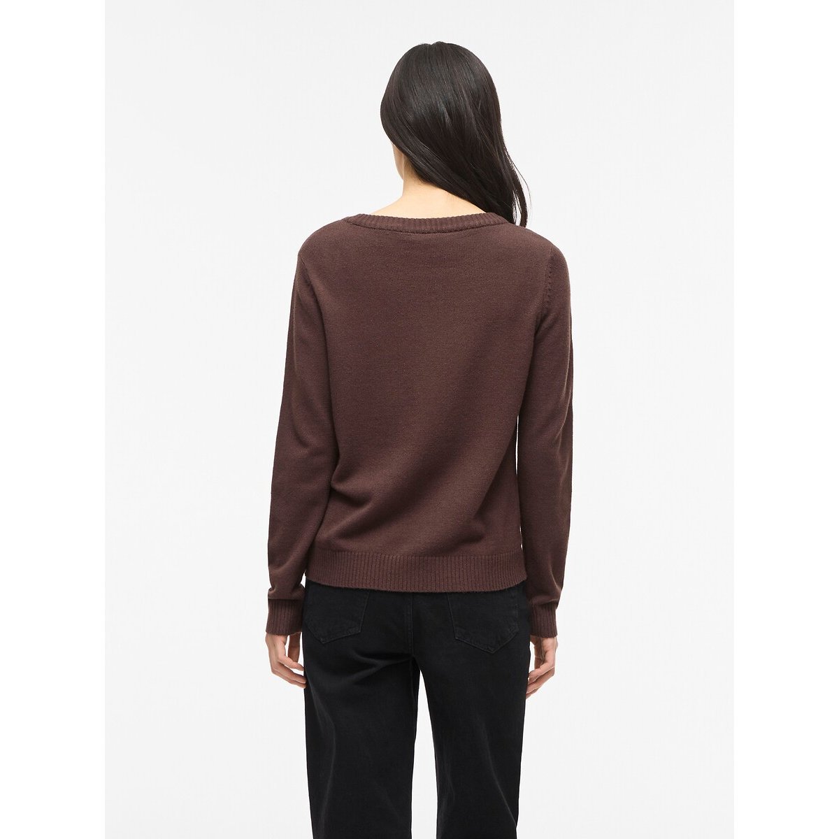 Jersey con cuello redondo de punto fino chocolate, VILA
